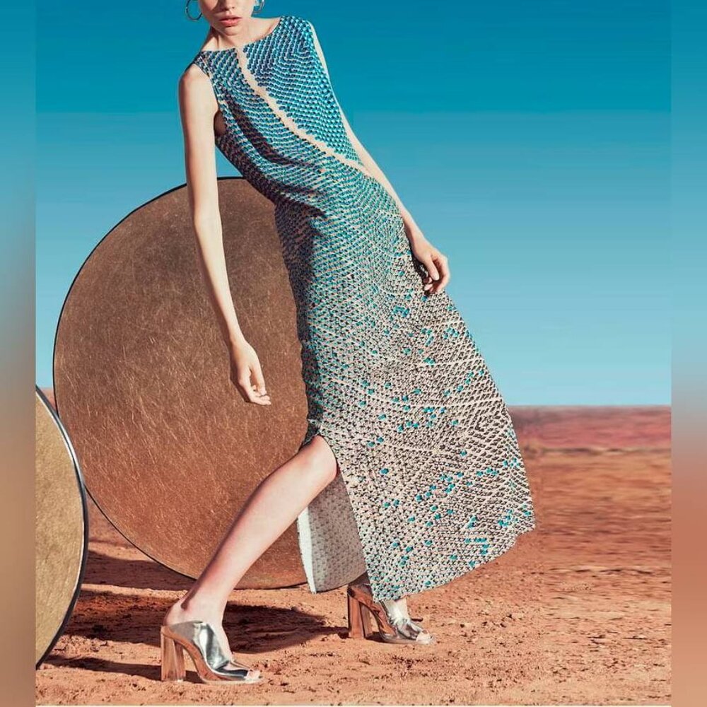 Akris Punto Resort 2020 Solar-Print Sleeveless Flounce-Hem Dress